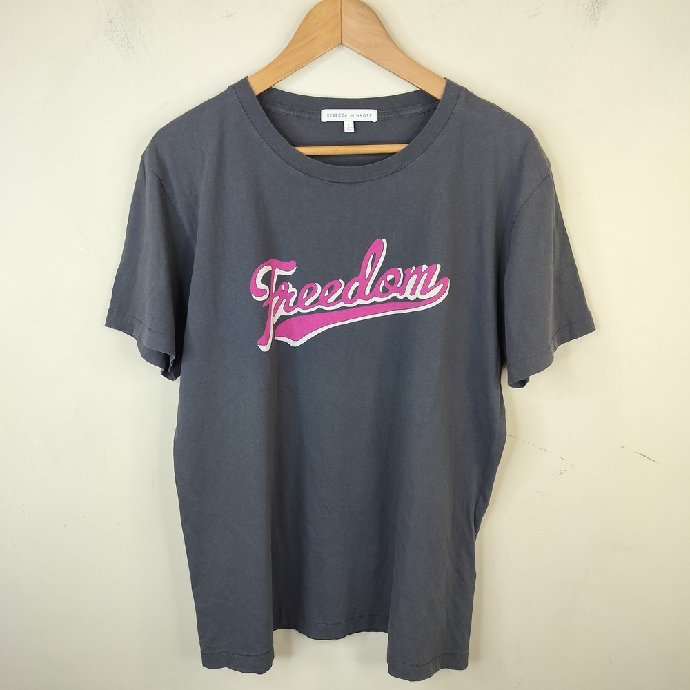 Rebecca Minkoff Freedom T-Shirt Large Casual Gray Graphic Tee